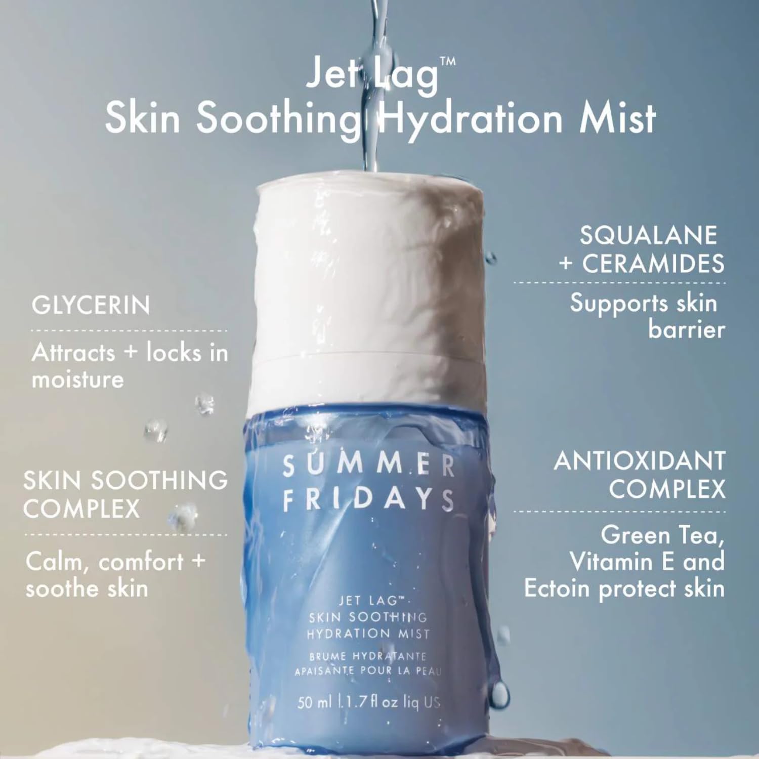 Summer Fridays Jet Lag Skin Soothing Hydration Face Mist - Ultra-Fine Facial Spray & Hydrating Mist to Comfort, Soothe & Help Provide Protective Moisture Barrier Support for Glowing Skin (1.7 Fl Oz) - Maple Wellness Supplements