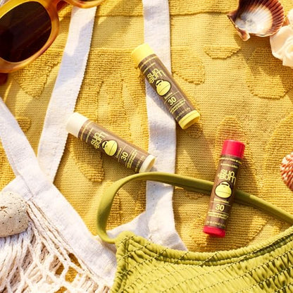 Sun Bum SPF 30 Sunscreen Lip Balm 3 Flavor Variety Pack - Coconut, Banana, Watermelon - Moisturizing Aloe Vera and Vitamin E - Maple Wellness Supplements