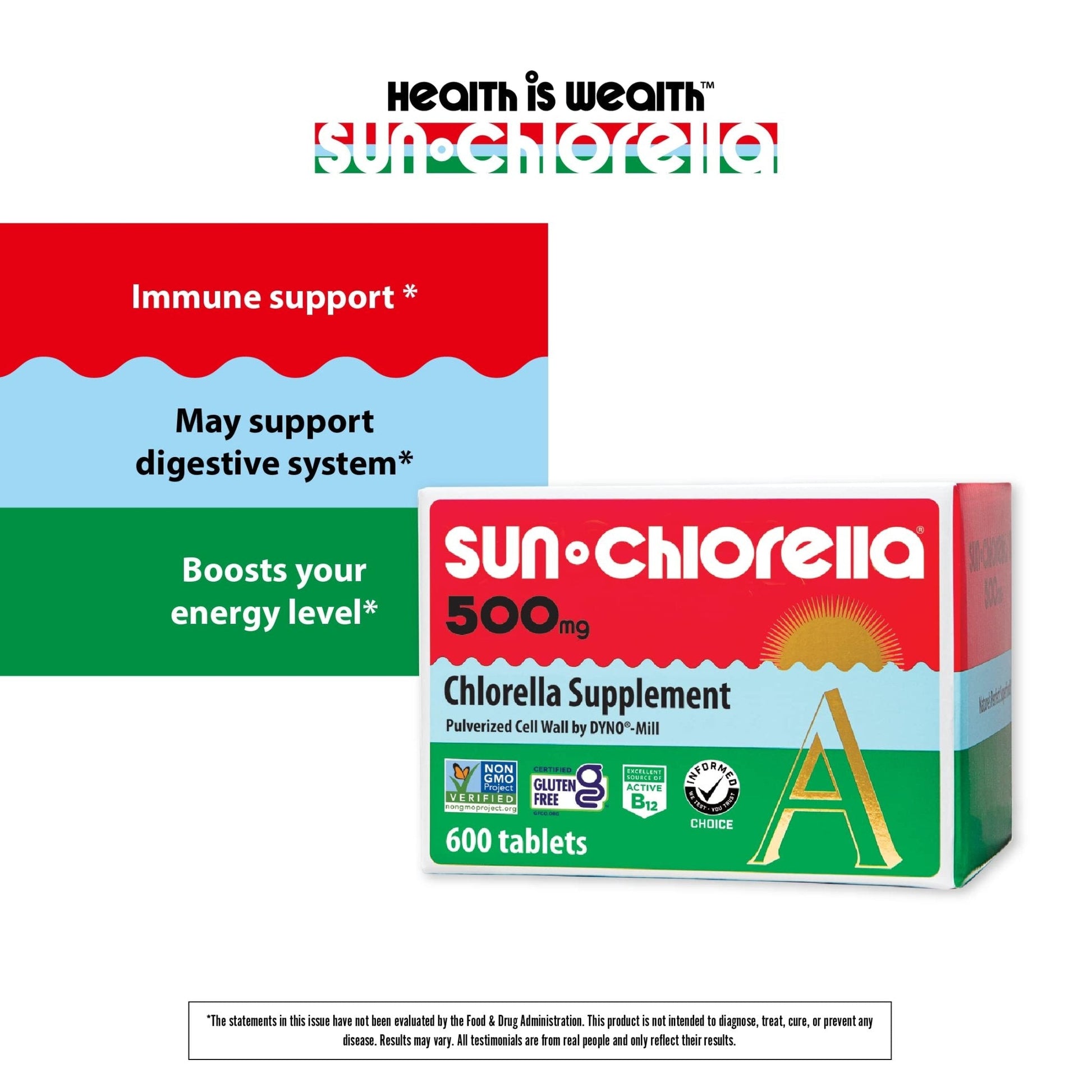 Sun Chlorella 500mg Whole Body Wellness Green Algae Superfood Supplement - Immune Defense, Gut Health, Natural Purification, Energy Boost - Maple Wellness Supplements