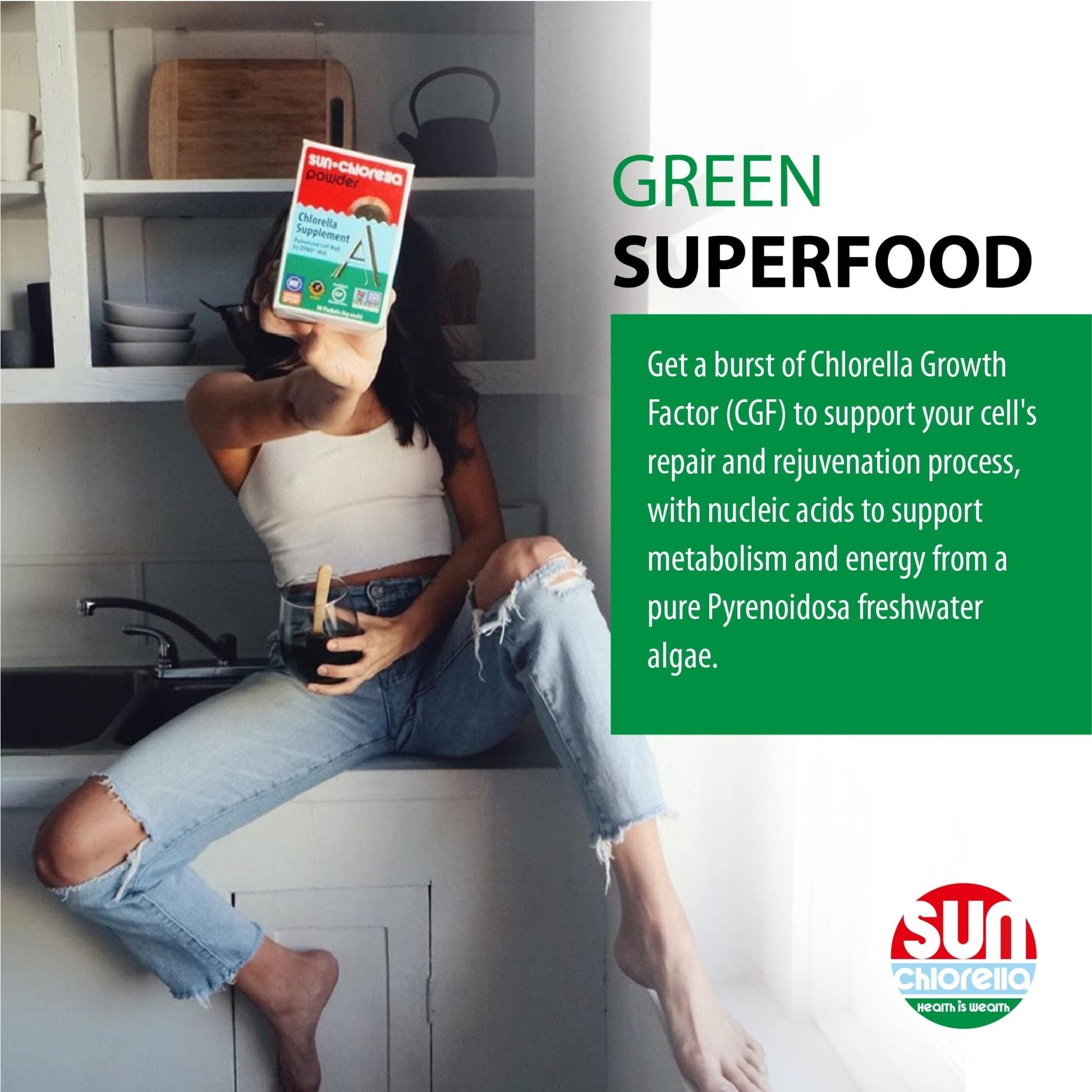 Sun Chlorella 500mg Whole Body Wellness Green Algae Superfood Supplement - Immune Defense, Gut Health, Natural Purification, Energy Boost - Maple Wellness Supplements