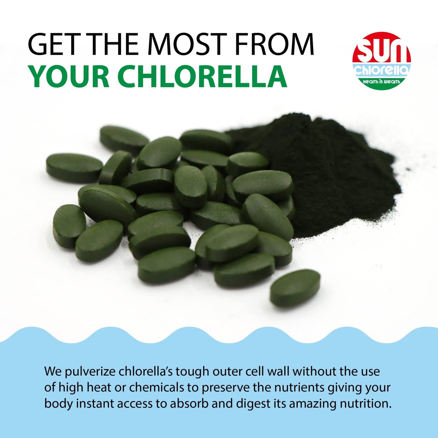 Sun Chlorella 500mg Whole Body Wellness Green Algae Superfood Supplement - Immune Defense, Gut Health, Natural Purification, Energy Boost - Maple Wellness Supplements