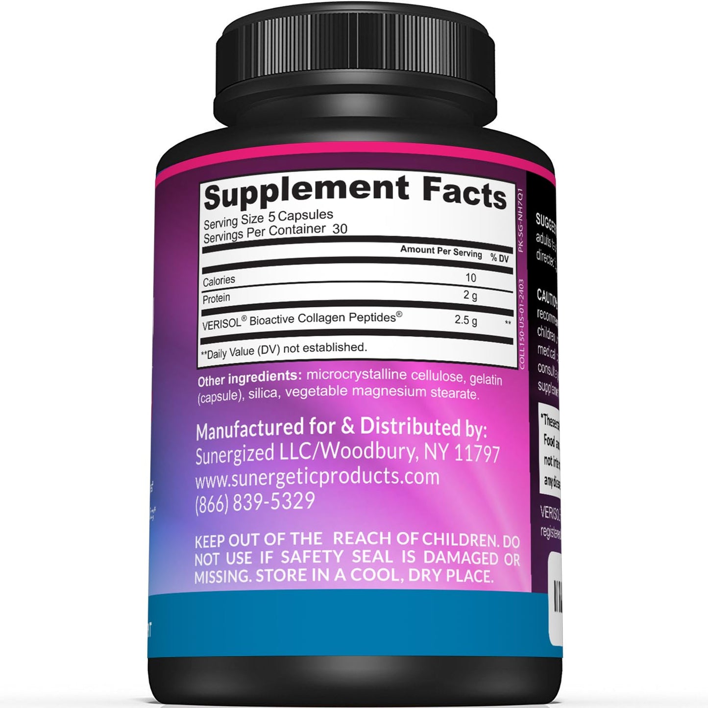 Sunergetic Premium Collagen Peptides Capsules – 2500 mg of VERISOL Collagen Peptides Type 1 & Type 3 – Multi Collagen Supplement to Support Joint Health, Hair, Skin & Nails – 150 Collagen Capsules - Maple Wellness Supplements