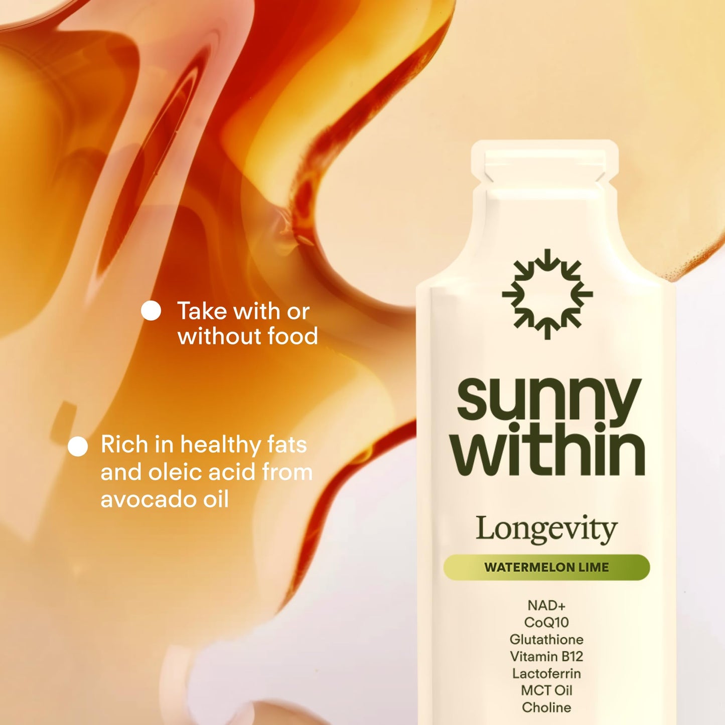 Sunny Within Longevity – Liposomal NAD+ Glutathione Supplement w/Liquid NAD+, CoQ10, B12, MCT & Avocado Oil – Cellular Health, Energy, Brain, Gut & Heart Support* – Watermelon Lime – 30 Pouches - Maple Wellness Supplements
