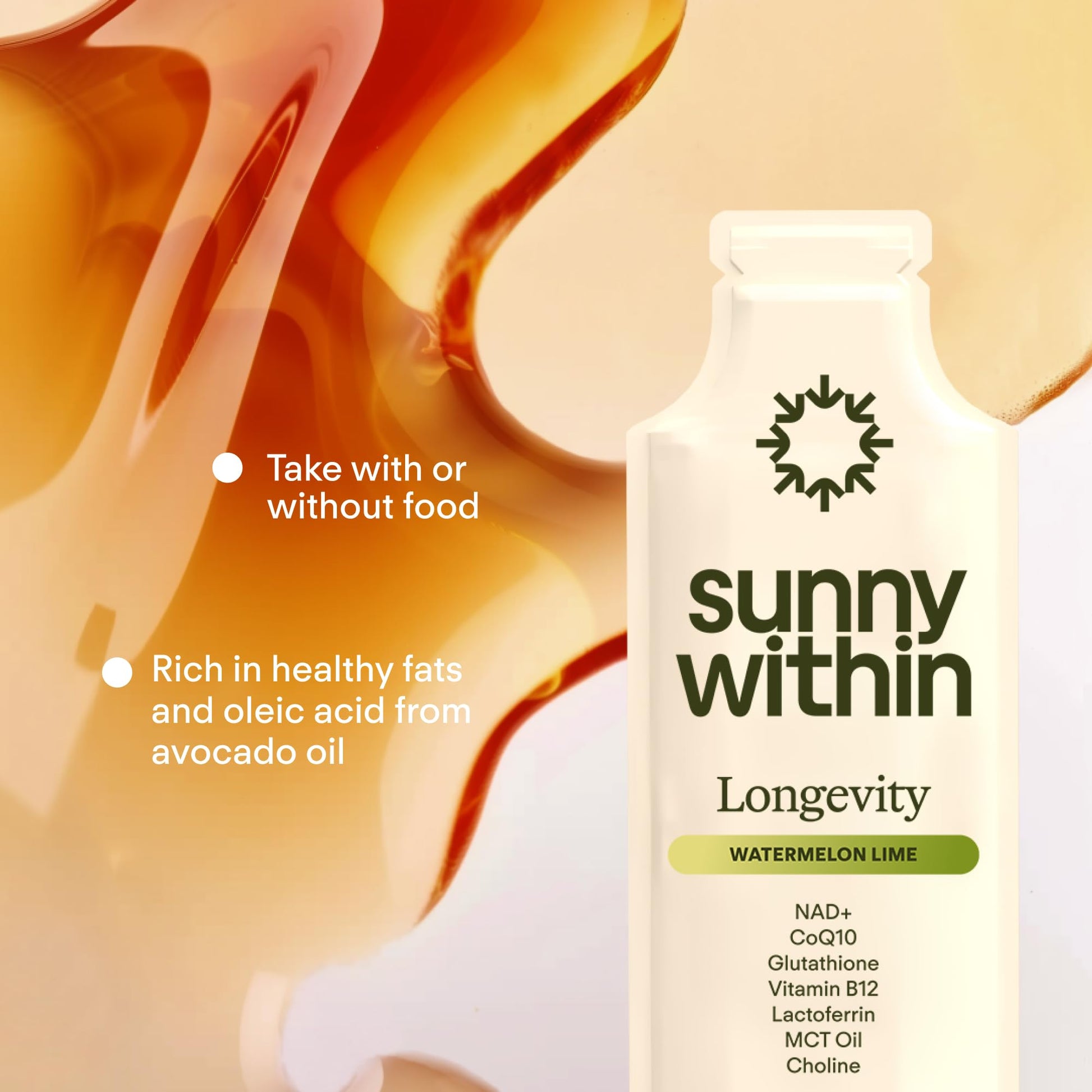 Sunny Within Longevity – Liposomal NAD+ Glutathione Supplement w/Liquid NAD+, CoQ10, B12, MCT & Avocado Oil – Cellular Health, Energy, Brain, Gut & Heart Support* – Watermelon Lime – 30 Pouches - Maple Wellness Supplements