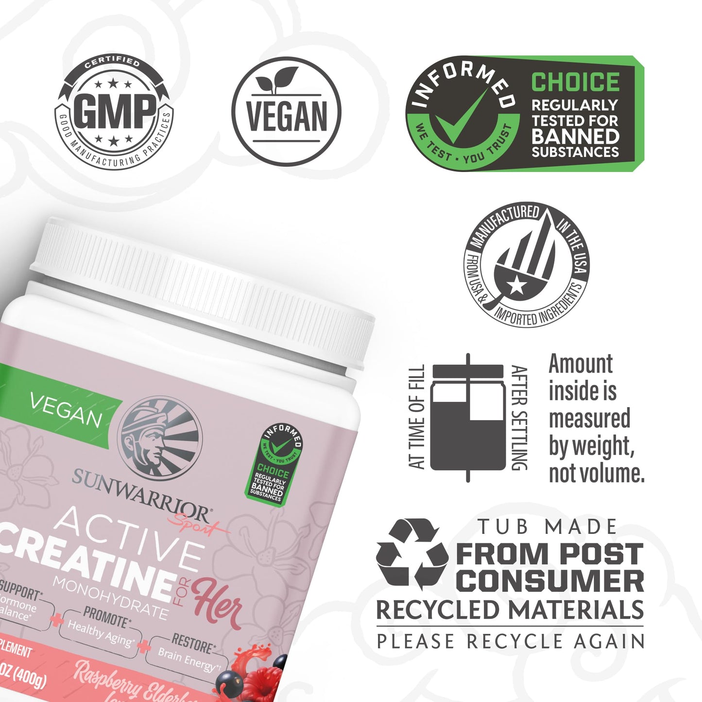 Sunwarrior Creatine for Women Monohydrate Powder Micronized Pre Workout Recovery Supplement Support Muscle Building Strength Training Cognition | Vegan and Easily Mixes 50 Servings, Raspberry Lemonade - Maple Wellness Supplements