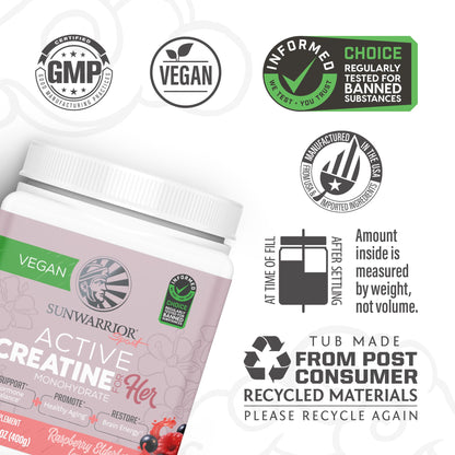 Sunwarrior Creatine for Women Monohydrate Powder Micronized Pre Workout Recovery Supplement Support Muscle Building Strength Training Cognition | Vegan and Easily Mixes 50 Servings, Raspberry Lemonade - Maple Wellness Supplements