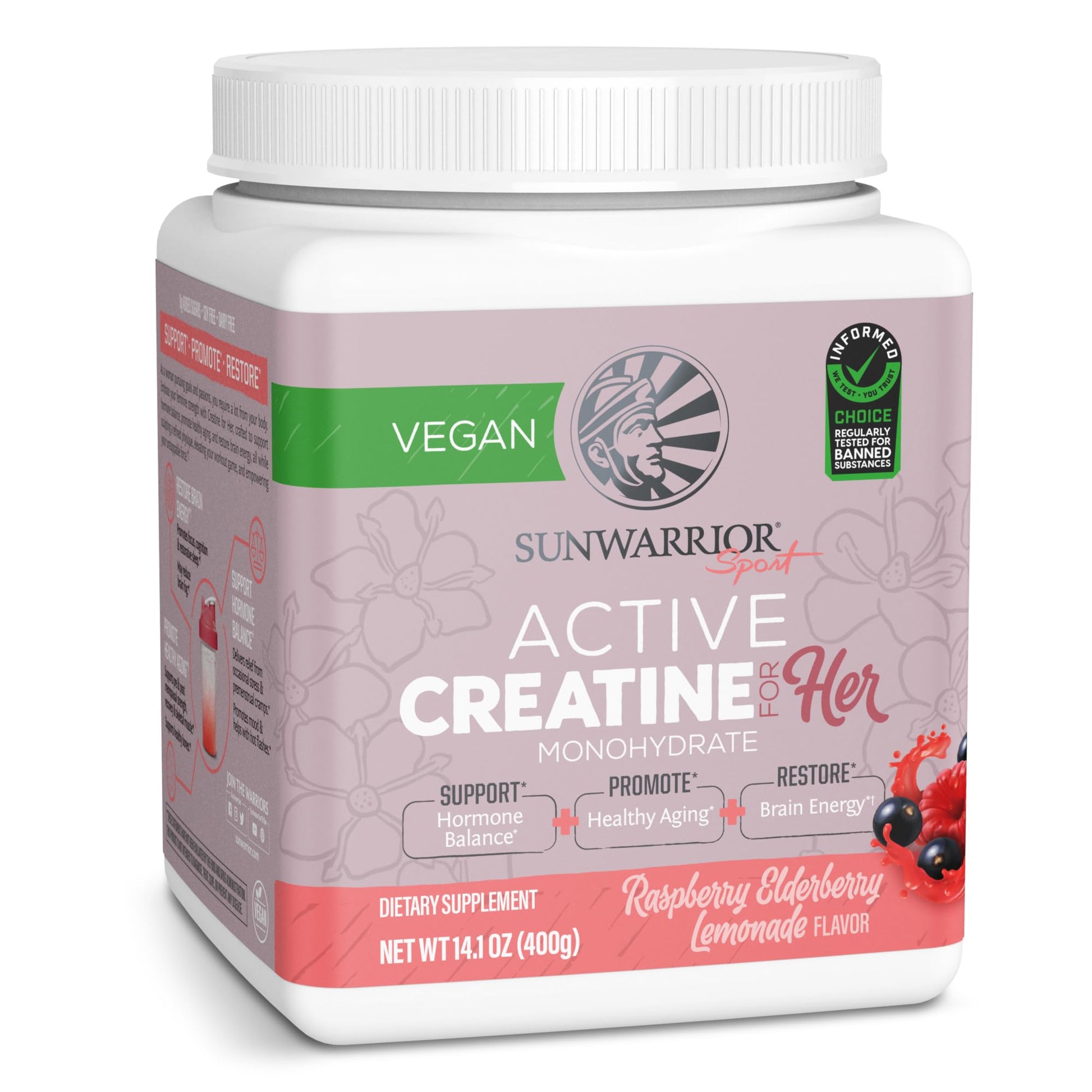 Sunwarrior Creatine for Women Monohydrate Powder Micronized Pre Workout Recovery Supplement Support Muscle Building Strength Training Cognition | Vegan and Easily Mixes 50 Servings, Raspberry Lemonade - Maple Wellness Supplements