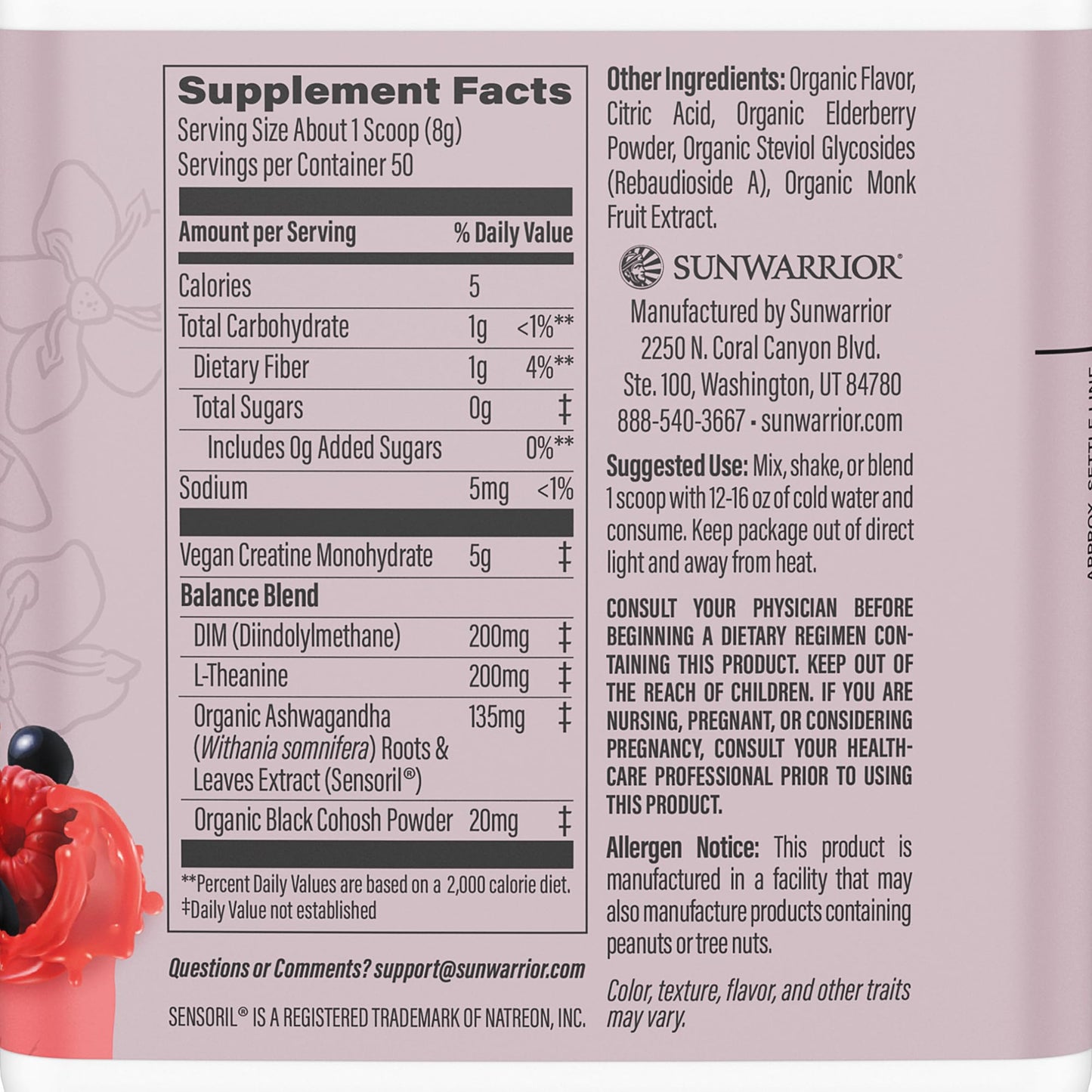 Sunwarrior Creatine for Women Monohydrate Powder Micronized Pre Workout Recovery Supplement Support Muscle Building Strength Training Cognition | Vegan and Easily Mixes 50 Servings, Raspberry Lemonade - Maple Wellness Supplements