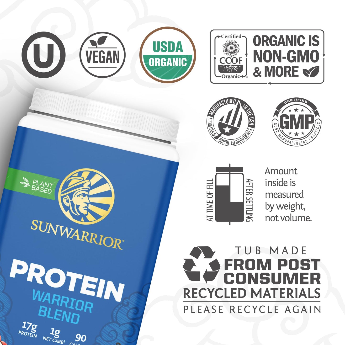 Sunwarrior Vegan Protein Powder Organic Plant-Based Protein | BCAA Amino Acids Hemp Seed Plant Protein | Soy Free Dairy Free Gluten Free Synthetic Free Non-GMO - Maple Wellness Supplements