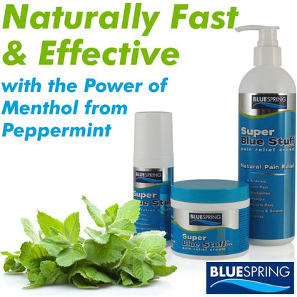 Super Blue Stuff OTC 12-oz. Pump Bottle - Natural, Made in USA, Paraben-free, Works in As Little As 5 Minutes for Joint/Muscle Pain, Backaches, Sprains/Strains, Bruises & Arthritis by Blue Spring - Maple Wellness Supplements
