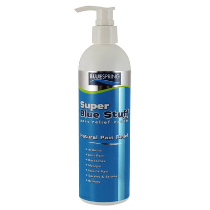 Super Blue Stuff OTC 12-oz. Pump Bottle - Natural, Made in USA, Paraben-free, Works in As Little As 5 Minutes for Joint/Muscle Pain, Backaches, Sprains/Strains, Bruises & Arthritis by Blue Spring - Maple Wellness Supplements