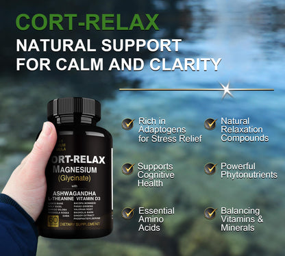 Super Calm Cortisol Supplements for Women & Men with Magnesium Glycinate, Ashwagandha, L-Theanine, Phosphatidylserine, Ginkgo & Lions Mane for Calm, Focus, Mental Clarity, Relaxation, Sleep, Energy - Maple Wellness Supplements