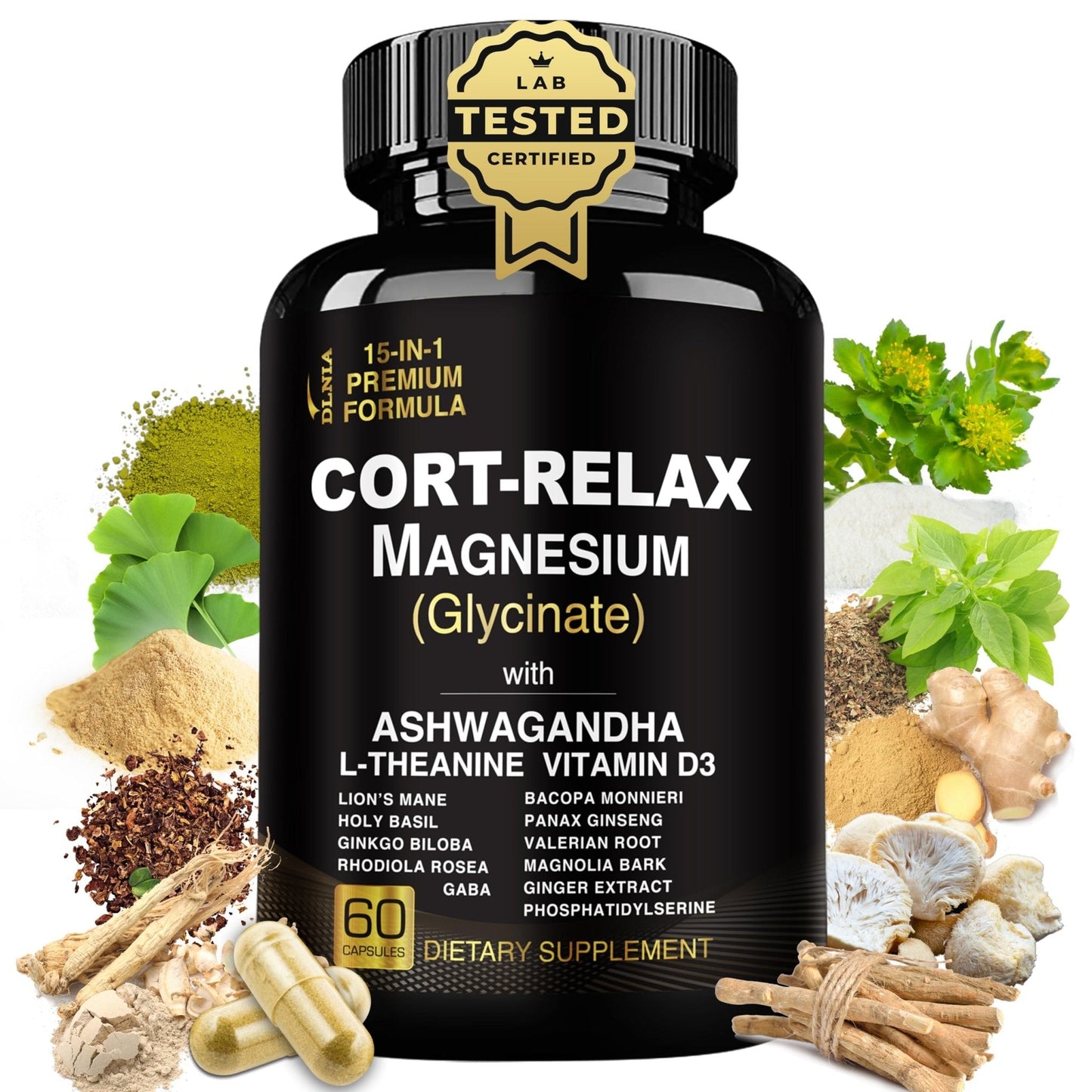Super Calm Cortisol Supplements for Women & Men with Magnesium Glycinate, Ashwagandha, L-Theanine, Phosphatidylserine, Ginkgo & Lions Mane for Calm, Focus, Mental Clarity, Relaxation, Sleep, Energy - Maple Wellness Supplements