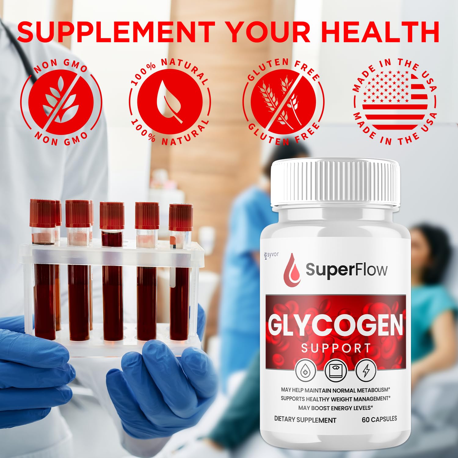 Super Flow Glycogen Support, Official SuperFlow Advanced Formula Glyco Optimizer Capsules, All Natural Super Flow Glycogen Pills, Daily Wellness Supplement to Support Healthy Balance (60 Capsules) - Maple Wellness Supplements