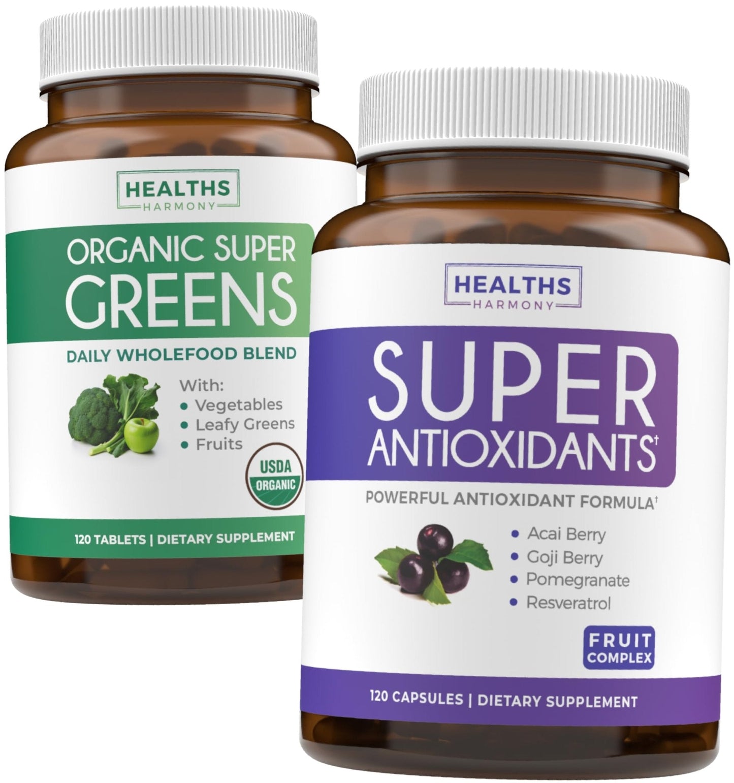 Super Greens & Antioxidants (2-Month Supply) Antioxidant Power Greens Bundle of Organic Super Greens Powder - Complete Superfood (120 Capsules) & Super Antioxidants - Powerful Superfood (120 Capsules) - Maple Wellness Supplements