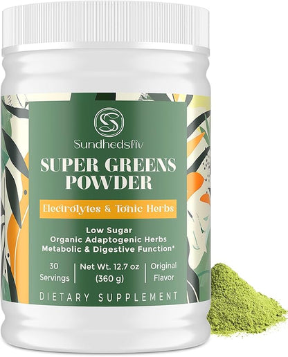 Super Greens Powder Superfood + Electrolytes & Tonic Herbs | Organic Greens, Shilajit, Adaptogens, Antioxidants, Preobiotic & Probiotic & Postbiotic| for Energy, Gut & Immune| Unflavored - 30 Servings - Maple Wellness Supplements