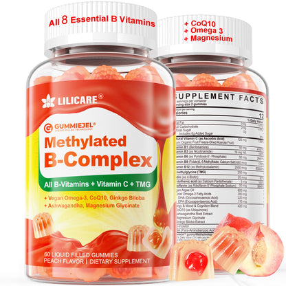 Super Methylated Vitamin B Complex Gummies - All B Vitamins + Omega-3, Magnesium, CoQ10, Ashwagandha,Vitamin C, TMG- For Women Men- Methyl B12 2000 mcg, Methylfolate - Maple Wellness Supplements