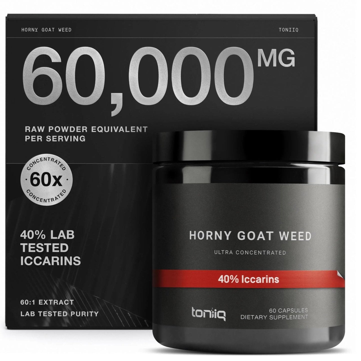 Super Strength Horny Goat Weed for Men & Women 60,000mg - Epimedium sagittatum - 40% Icariins - 60: 1 Concentrated Extract from 1000mg Formula - 3P tested - Premium hornygoatweed for Men - 60 Caps - Maple Wellness Supplements