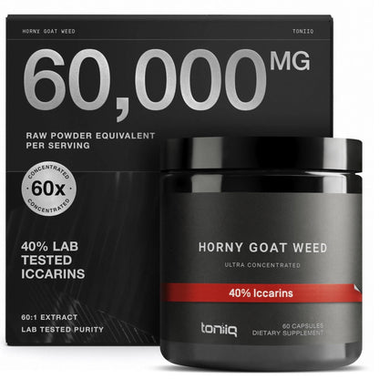 Super Strength Horny Goat Weed for Men & Women 60,000mg - Epimedium sagittatum - 40% Icariins - 60: 1 Concentrated Extract from 1000mg Formula - 3P tested - Premium hornygoatweed for Men - 60 Caps - Maple Wellness Supplements