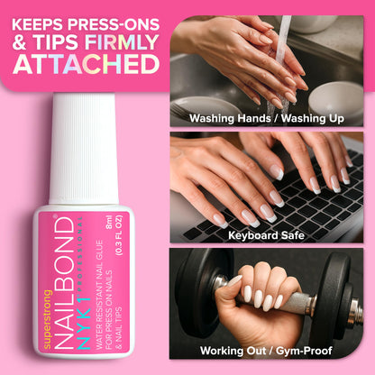 Super Strong Nail Glue for Press On Nails, Nail Tips & Acrylic Nails (8ml) NYK1 NailBond Brush - Maple Wellness Supplements