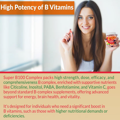 Super Vitamin B Complex Gummies - Methylated B Complex for Women & Men, All B Vitamins, Methyl B12, Methylfolate, Vitamin C, Choline, Inositol, PABA for Energy - Maple Wellness Supplements