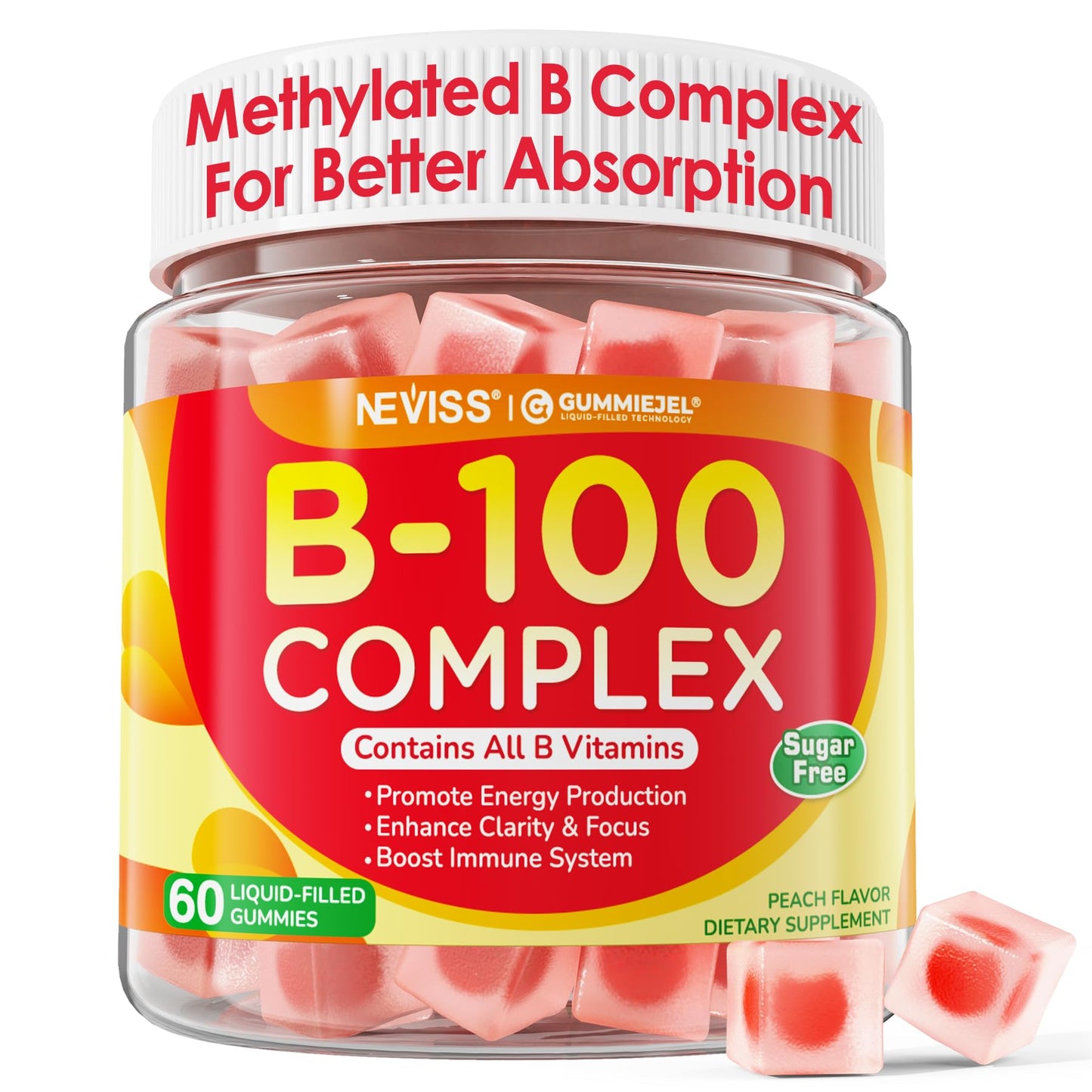 Super Vitamin B Complex Gummies - Methylated B Complex for Women & Men, All B Vitamins, Methyl B12, Methylfolate, Vitamin C, Choline, Inositol, PABA for Energy - Maple Wellness Supplements