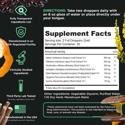 SuperBonsai Super Lungs Mullein Drops – Herbal Lung Support Tincture with Mullein Leaf Extract Elderberry Reishi Marshmallow Root - Maple Wellness Supplements