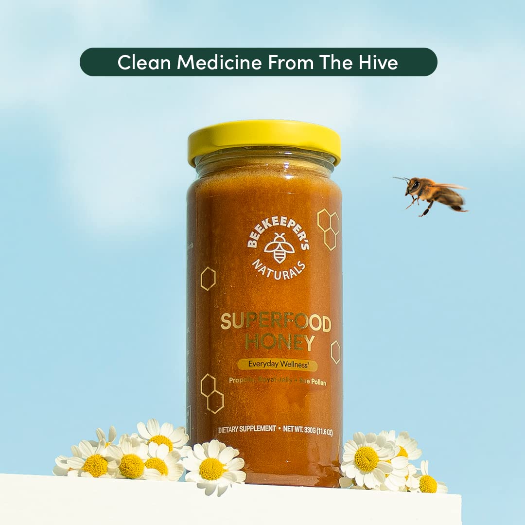 Superfood Honey by Beekeeper's Naturals - Bee Pollen, Royal Jelly, Propolis, Honey - Natural Energy, Immune Support - Maple Wellness Supplements
