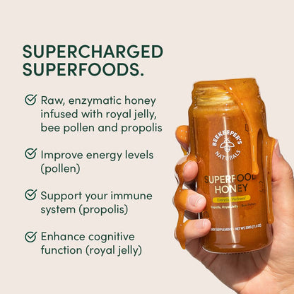 Superfood Honey by Beekeeper's Naturals - Bee Pollen, Royal Jelly, Propolis, Honey - Natural Energy, Immune Support - Maple Wellness Supplements