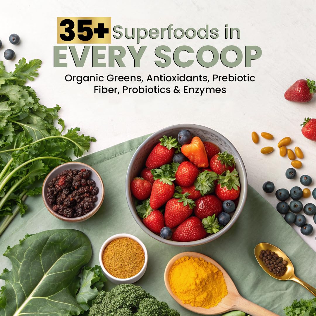 Superfood Reds & Greens Powder - 11.64 oz, Prebiotics & Probiotics for Digestive Health, Super Greens Powder with Ashwagandha for Gut Health, Immunity, Antioxidants, - Maple Wellness Supplements