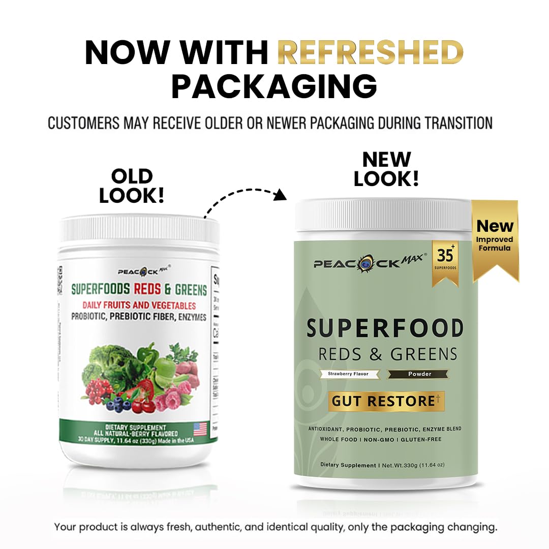 Superfood Reds & Greens Powder - 11.64 oz, Prebiotics & Probiotics for Digestive Health, Super Greens Powder with Ashwagandha for Gut Health, Immunity, Antioxidants, - Maple Wellness Supplements