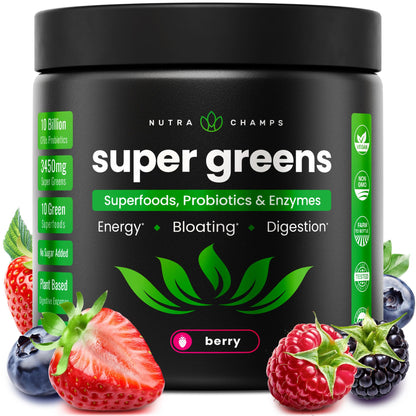 SuperGreens Powder, 40+ Organic Superfoods, Probiotics & Enzymes for Energy, Digestion, Gut Health & Bloating | Organic Fruit & Veggie Drink Mix, Daily Green Juice - Maple Wellness Supplements
