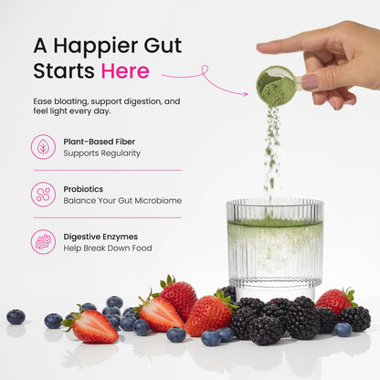 SuperGreens Powder, 40+ Organic Superfoods, Probiotics & Enzymes for Energy, Digestion, Gut Health & Bloating | Organic Fruit & Veggie Drink Mix, Daily Green Juice - Maple Wellness Supplements