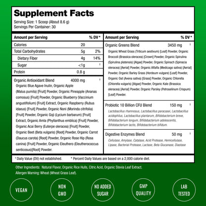 SuperGreens Powder, 40+ Organic Superfoods, Probiotics & Enzymes for Energy, Digestion, Gut Health & Bloating | Organic Fruit & Veggie Drink Mix, Daily Green Juice - Maple Wellness Supplements
