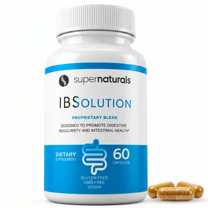 SuperNaturals IBSolution - Made in USA, Non-GMO, Gluten Free & Vegan (60 Capsules) - Digestive Gut Health Supplement With Psyllium Husk - Gas, Bloating, Diarrhea - Maple Wellness Supplements