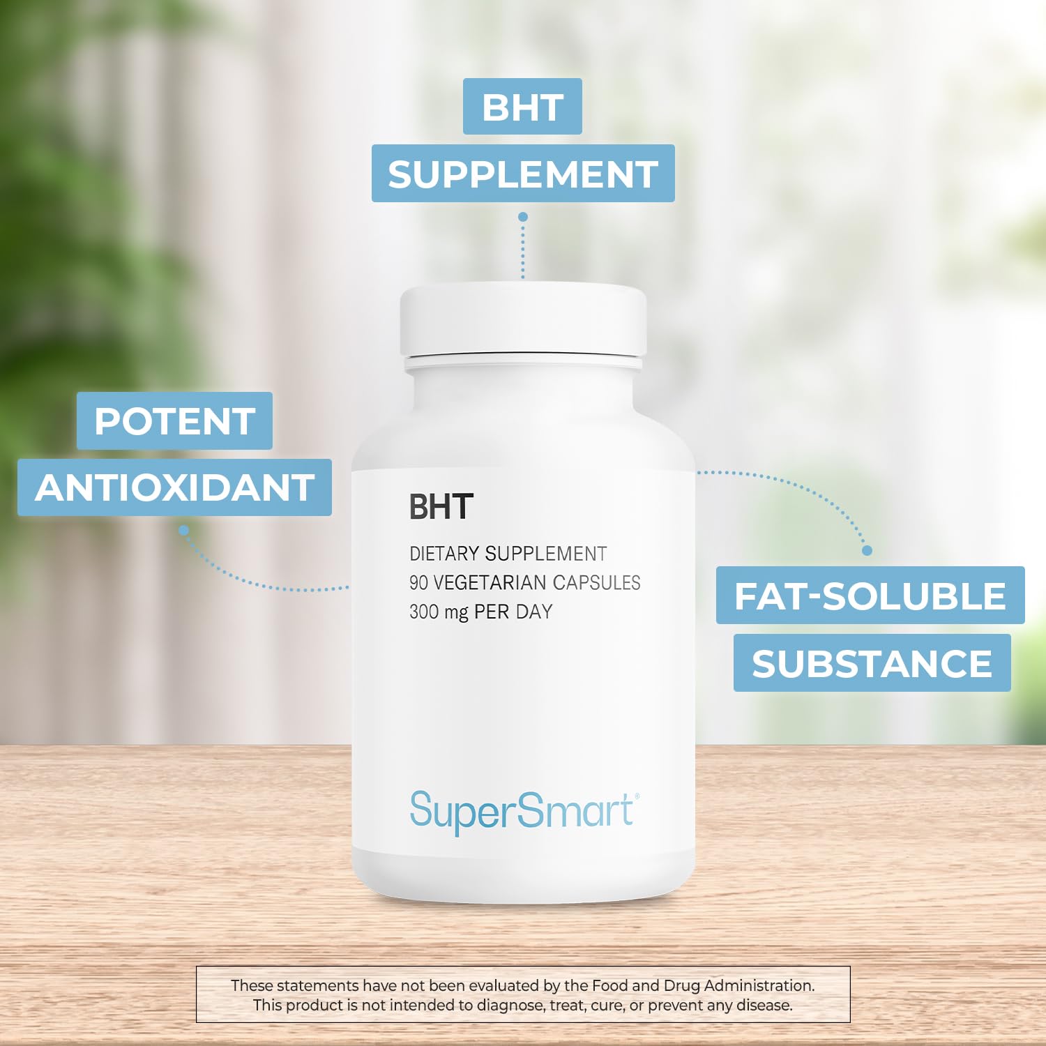 Supersmart - BHT Supplement 300mg per Day - Butylated Hydroxytoluene | Non-GMO & Gluten Free - 90 Vegetarian Capsules - Maple Wellness Supplements