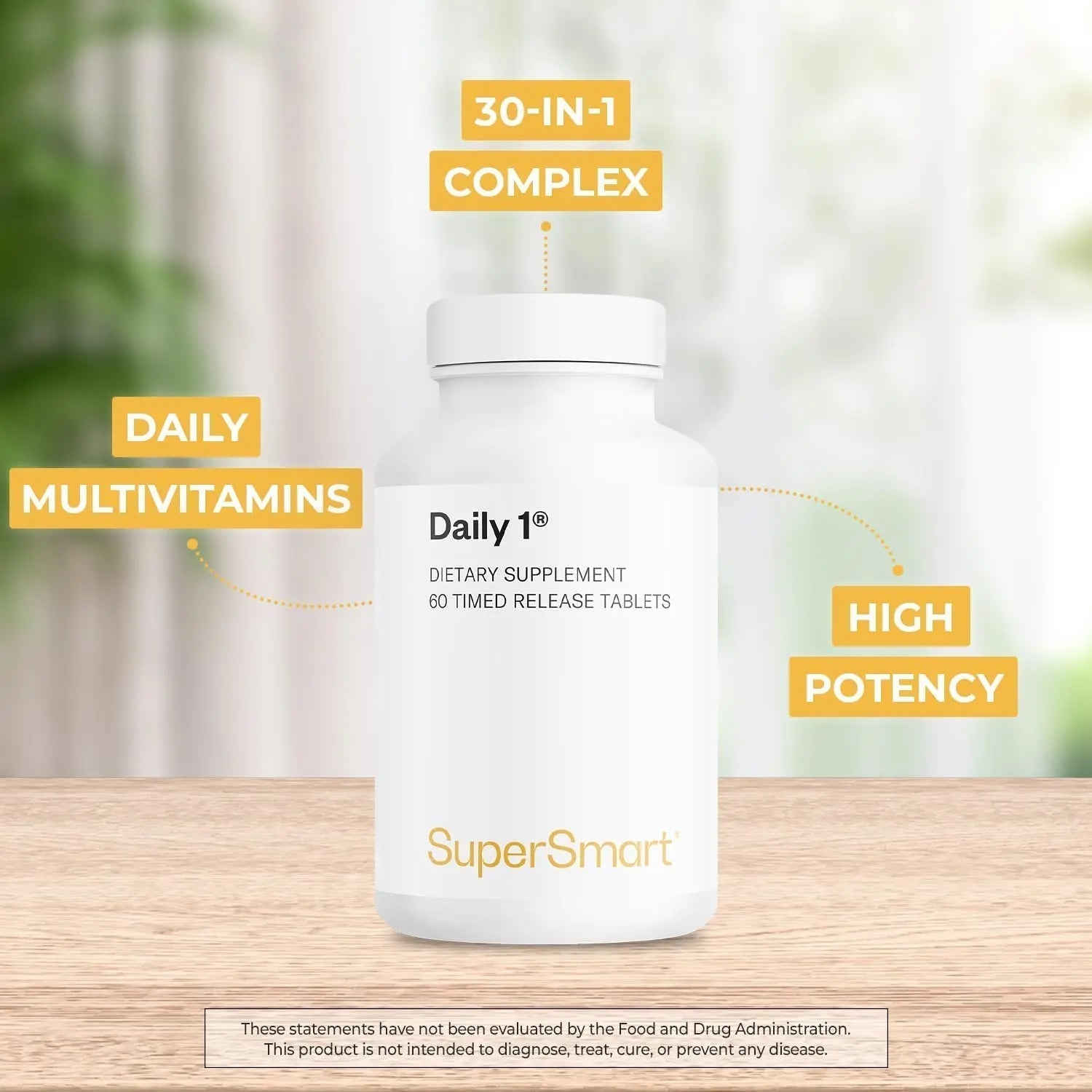 Supersmart - Daily 1® Timed Release - Multivitamin Supplement for Women & Men - with BioPQQ®, Vitamin A, B, C, D & E, Biotin, Quercetin & Fisetin | - Maple Wellness Supplements
