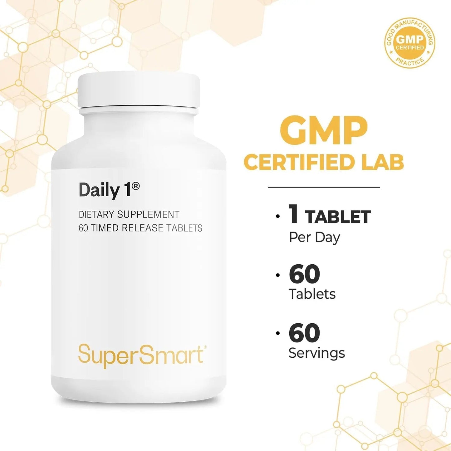Supersmart - Daily 1® Timed Release - Multivitamin Supplement for Women & Men - with BioPQQ®, Vitamin A, B, C, D & E, Biotin, Quercetin & Fisetin | - Maple Wellness Supplements