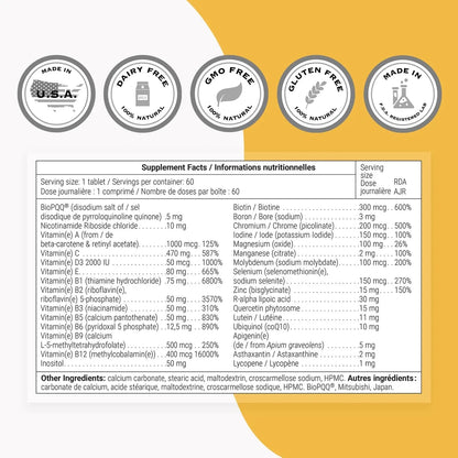 Supersmart - Daily 1® Timed Release - Multivitamin Supplement for Women & Men - with BioPQQ®, Vitamin A, B, C, D & E, Biotin, Quercetin & Fisetin | - Maple Wellness Supplements