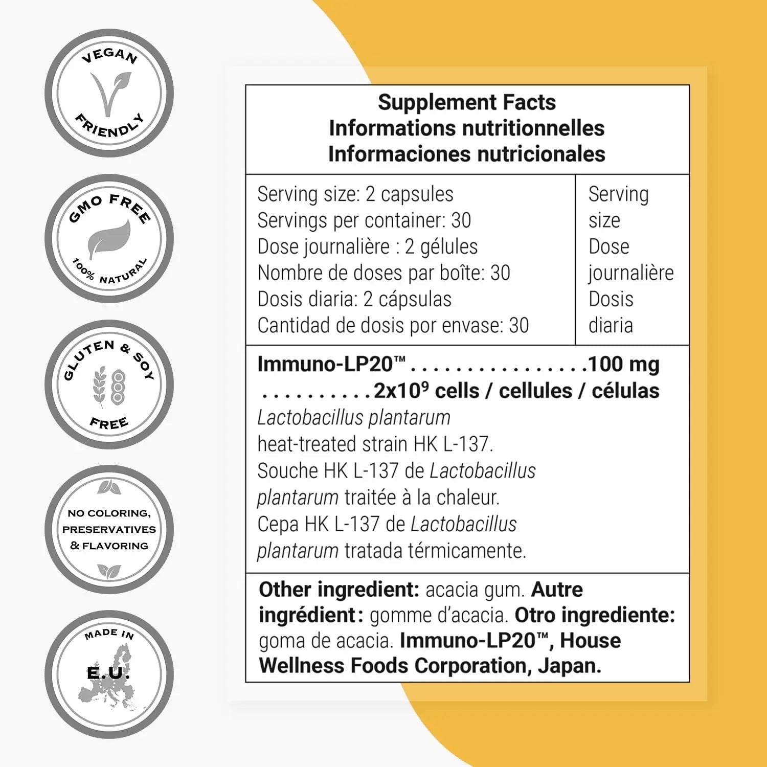 Supersmart - Lactobacillus Plantarum PostBiotic 20 Billion CFU per Day (Immuno-LP20) - Heat-Treated Probiotic Supplement | Non-GMO & Gluten Free - 60 Vegetarian Capsules - Maple Wellness Supplements