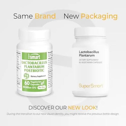 Supersmart - Lactobacillus Plantarum PostBiotic 20 Billion CFU per Day (Immuno-LP20) - Heat-Treated Probiotic Supplement | Non-GMO & Gluten Free - 60 Vegetarian Capsules - Maple Wellness Supplements