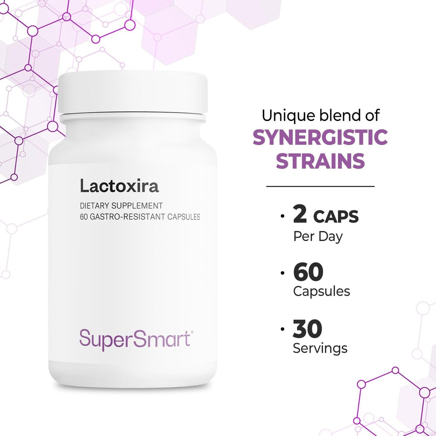 Supersmart - Lactoxira (High Potency) - 8-in-1 Probiotic Complex Supplement - Advanced Formula for Women & Men - with Lactobacillus Casei, Brevis | Non-GMO & Gluten Free - 60 DR Capsules - Maple Wellness Supplements