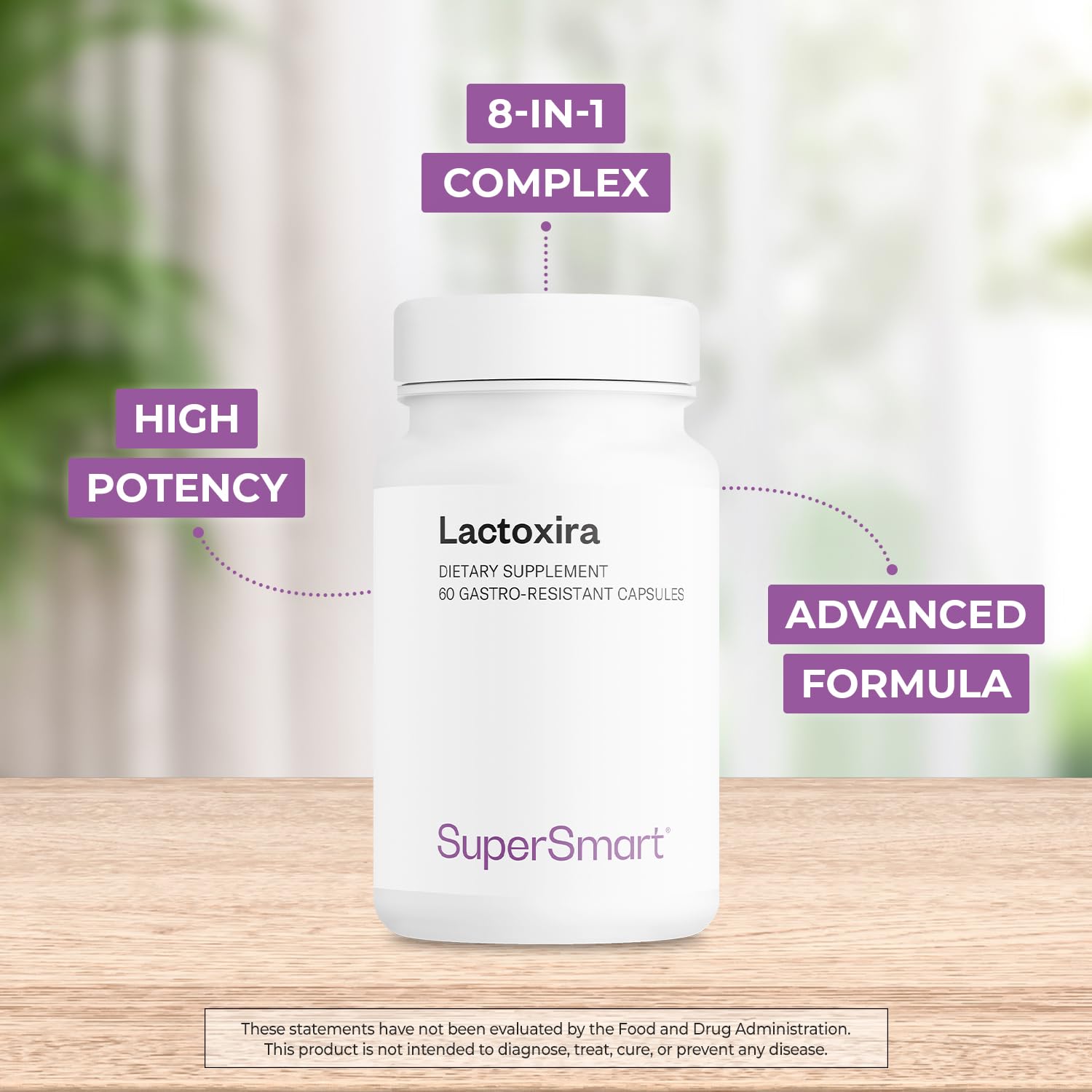 Supersmart - Lactoxira (High Potency) - 8-in-1 Probiotic Complex Supplement - Advanced Formula for Women & Men - with Lactobacillus Casei, Brevis | Non-GMO & Gluten Free - 60 DR Capsules - Maple Wellness Supplements