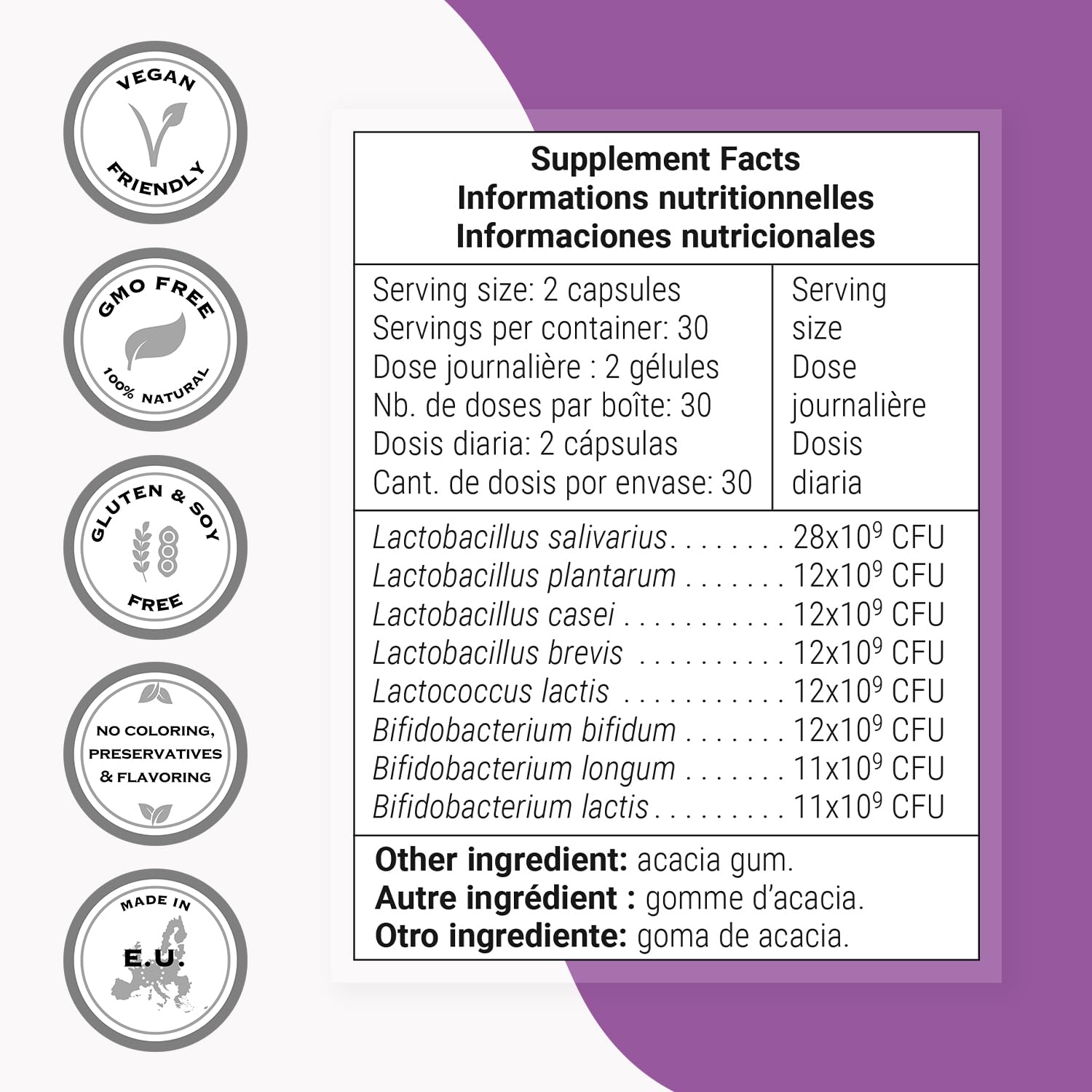 Supersmart - Lactoxira (High Potency) - 8-in-1 Probiotic Complex Supplement - Advanced Formula for Women & Men - with Lactobacillus Casei, Brevis | Non-GMO & Gluten Free - 60 DR Capsules - Maple Wellness Supplements