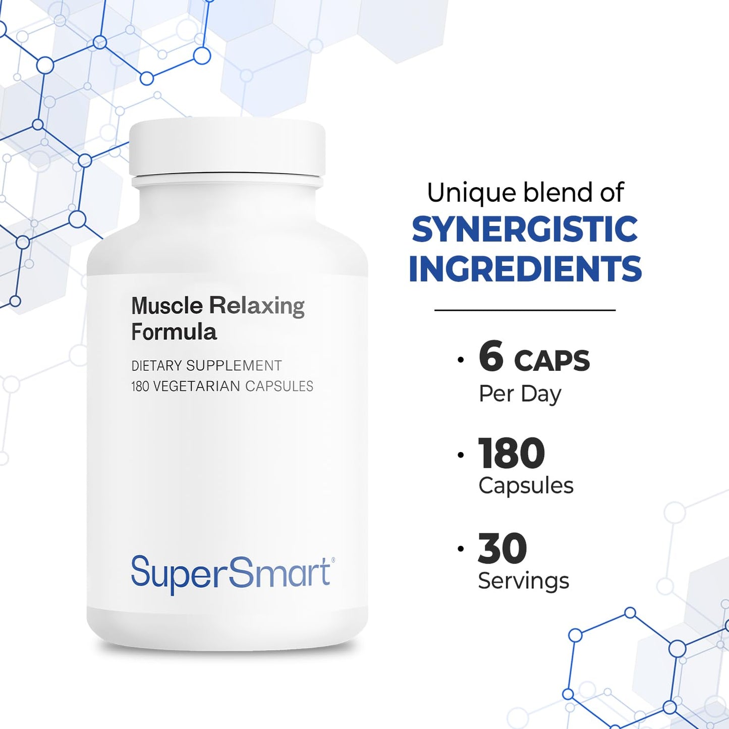 Supersmart - Muscle Relaxing Formula (Advanced Complex) - with Magnesium, Calcium, Vitamin E, Plants Extracts | Non-GMO & Gluten Free - 180 Vegetarian Capsules - Maple Wellness Supplements