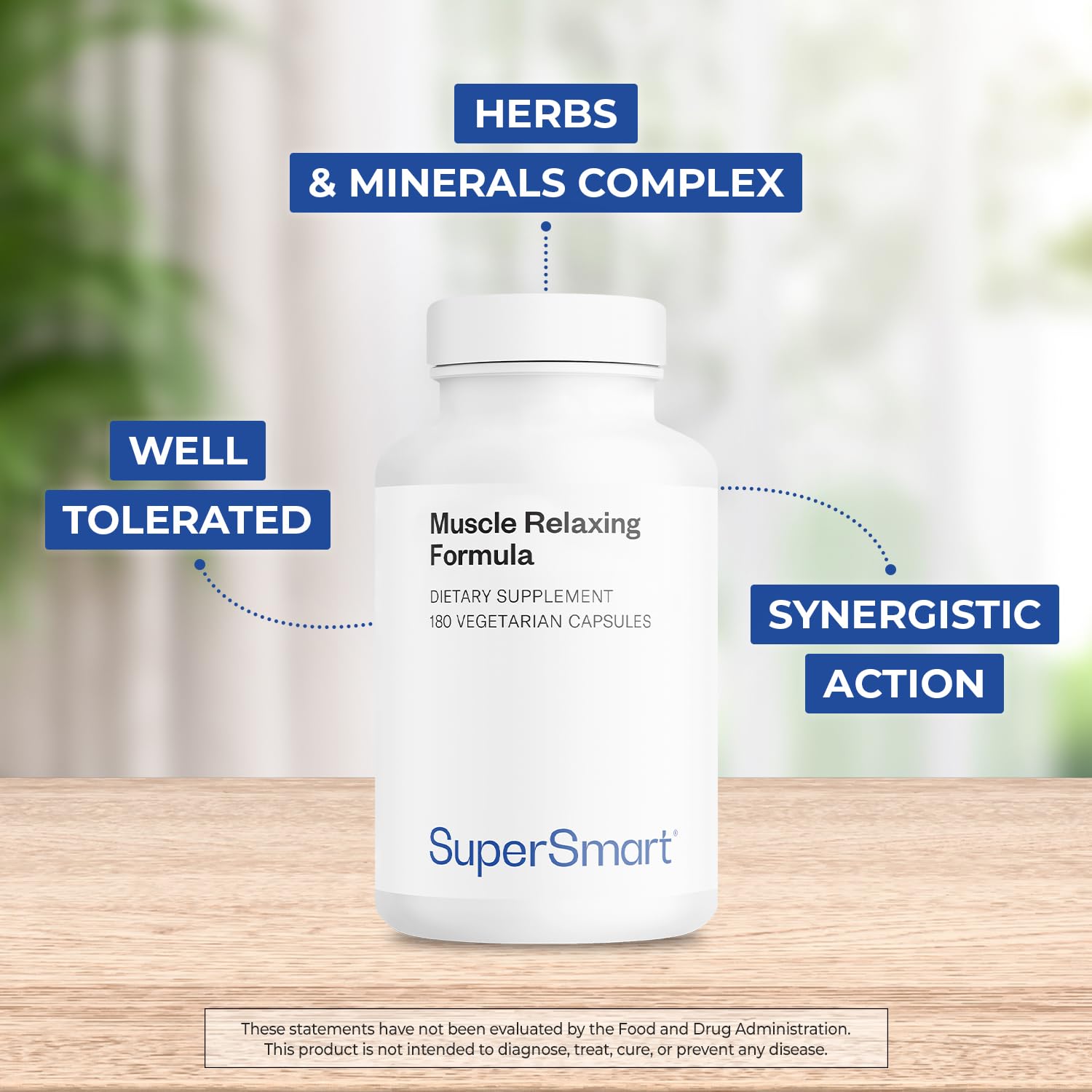 Supersmart - Muscle Relaxing Formula (Advanced Complex) - with Magnesium, Calcium, Vitamin E, Plants Extracts | Non-GMO & Gluten Free - 180 Vegetarian Capsules - Maple Wellness Supplements