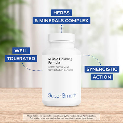 Supersmart - Muscle Relaxing Formula (Advanced Complex) - with Magnesium, Calcium, Vitamin E, Plants Extracts | Non-GMO & Gluten Free - 180 Vegetarian Capsules - Maple Wellness Supplements