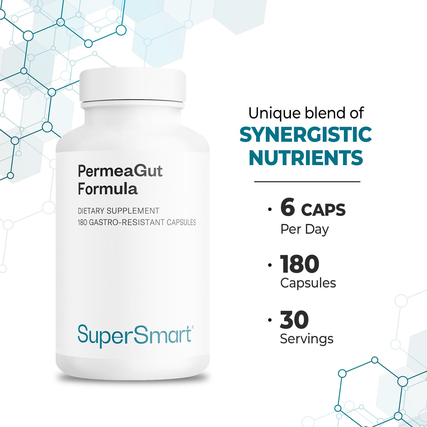 Supersmart PermeaGut Formula (High Potency) - with L-Glutamine, ButiShield Calcium Butyrate, Zinc-L-Carnosine - Gut Barrier Support | Vegan & Gluten Free - 180 Gastro-Resistant Capsules - Maple Wellness Supplements
