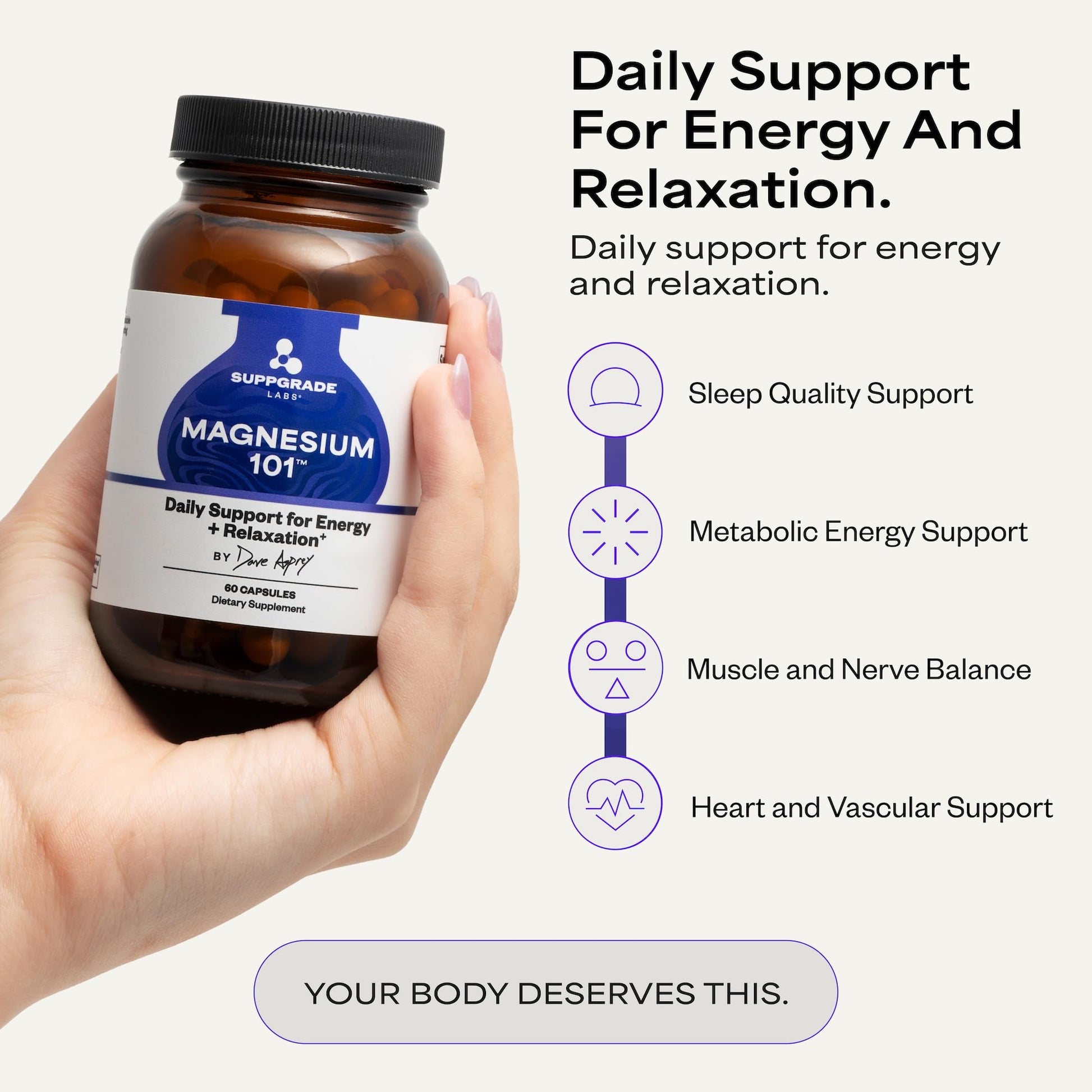 Suppgrade Labs Magnesium 101 by Dave Asprey | Daily Support for Sleep, Metabolism, Relaxation, & Heart Health | 300 mg Chelated Magnesium Bisglycinate | High Absorption Magnesium | 30 Day Supply - Maple Wellness Supplements