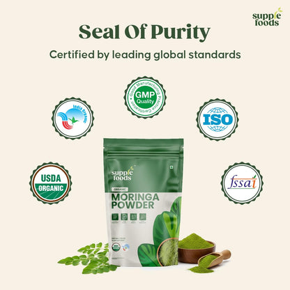 supplefoods Organic Moringa Powder 200 g / 7.05 oz | 100% Natural Green Superfood | Assists Digestion & Daily Detox | Finely Milled Moringa Leaf Powder | USDA Certified Organic Dietary Supplement - Maple Wellness Supplements